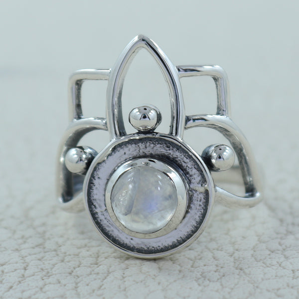Rainbow Moonstone Silver Rings
