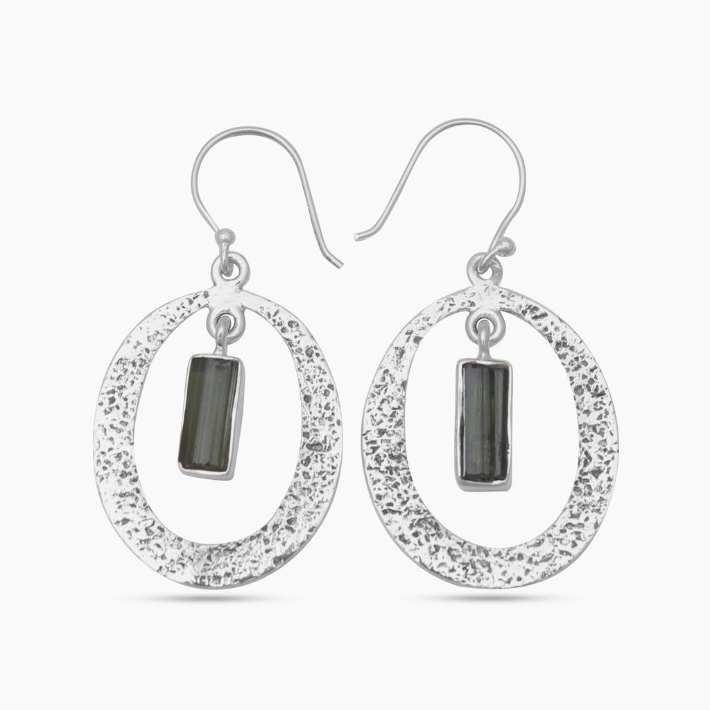 Black Tourmaline Silver Earrings