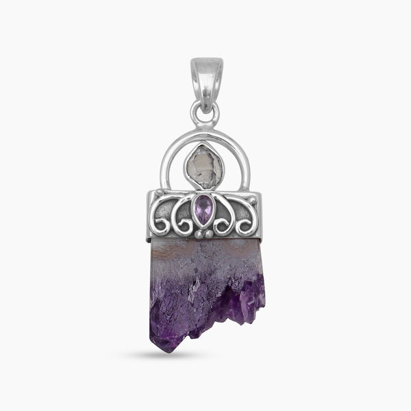 Amethyst Slice Silver Pendants