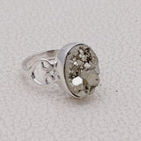 Pyrite Druzy Silver Rings