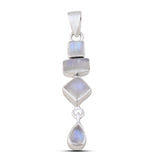 Natural Rainbow Moonstone Silver Pendant