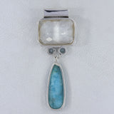 925 Sterling Silver Crystal & Larimar Pendant