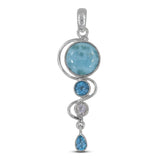 Larimar, Blue Topaz, Crystal Silver Pendant