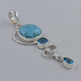 Larimar, Blue Topaz, Crystal Silver Pendant