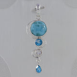 Larimar, Blue Topaz, Crystal Silver Pendant