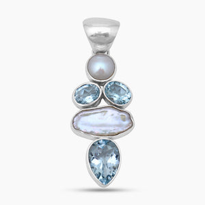 Fresh Water Pearl & Blue Topaz Silver Pendants
