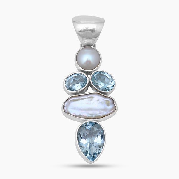 Fresh Water Pearl & Blue Topaz Silver Pendants