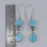 Rainbow Moonstone + Blue Topaz Silver Earrings