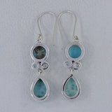 Rainbow Moonstone + Blue Topaz Silver Earrings