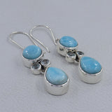 Rainbow Moonstone + Blue Topaz Silver Earrings