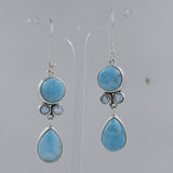 Rainbow Moonstone + Blue Topaz Silver Earrings