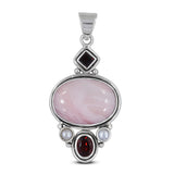 Pink Opal, Garnet, Pearl Gemstone Silver Pendant