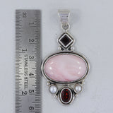 Pink Opal, Garnet, Pearl Gemstone Silver Pendant