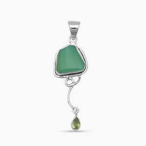 Green Chrysoprase & Peridot Silver Pendants