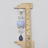 Blue Lace Agate & Iolite Silver Pendants
