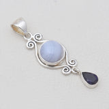 Blue Lace Agate & Iolite Silver Pendants
