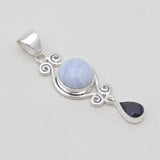 Blue Lace Agate & Iolite Silver Pendants