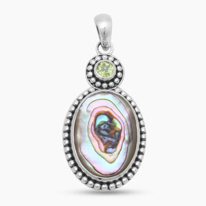 Abalone Shell & Peridot Silver Pendants