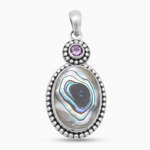 Abalone Shell & Amethyst Silver Pendants