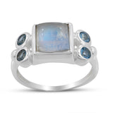 Natural Rainbow Moonstone Sterling Silver Ring