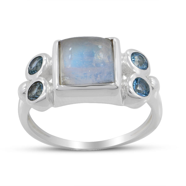 Rainbow Moonstone Silver Ring