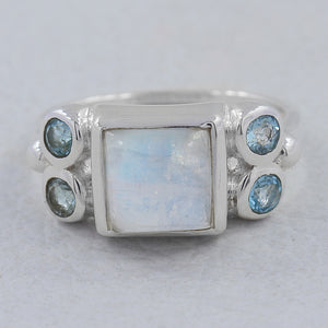 Rainbow Moonstone Silver Ring