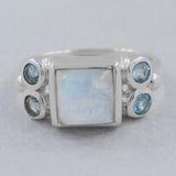 Natural Rainbow Moonstone Sterling Silver Ring