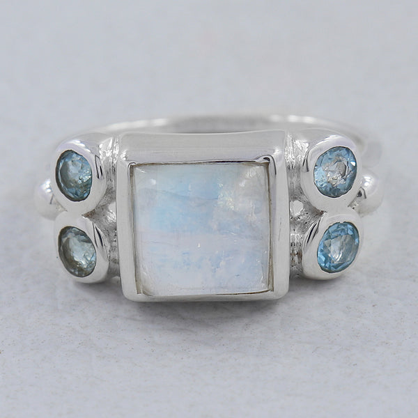 Rainbow Moonstone Silver Ring
