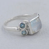 Natural Rainbow Moonstone Sterling Silver Ring