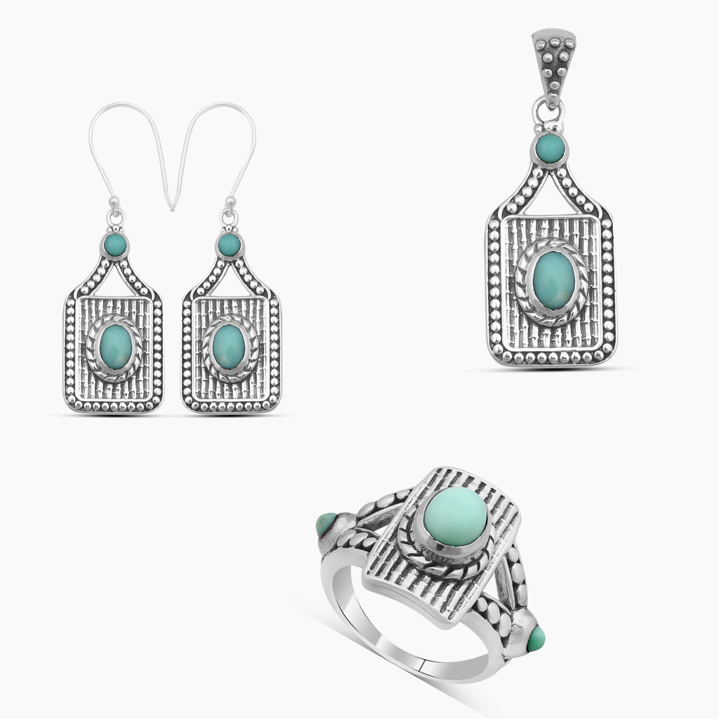Green Opal Silver Jewelry Sets