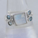 Natural Rainbow Moonstone Sterling Silver Ring