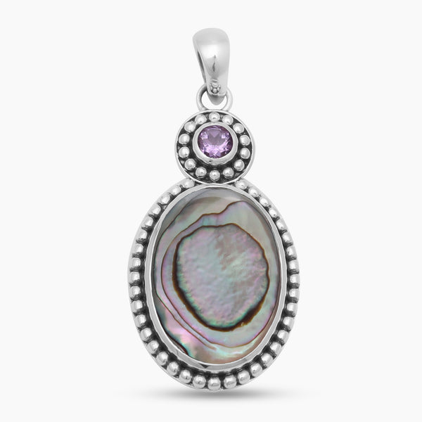 Abalone Shell & Amethyst Silver Pendants