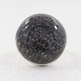 Natural Black Coral Cabochon Silver Ring