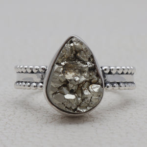 925 Sterling Silver Pyrite Druzy Rings