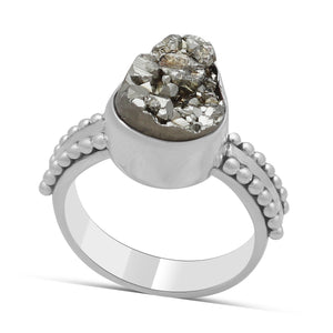 925 Sterling Silver Pyrite Druzy Rings