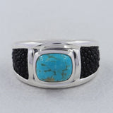 925 Sterling Silver Black Stingray Charoite Mens Ring