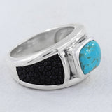 925 Sterling Silver Black Stingray Charoite Mens Ring