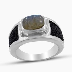 Black Stingray Charoite Silver Mens Rings