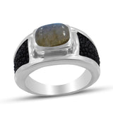 925 Sterling Silver Black Stingray Charoite Mens Ring