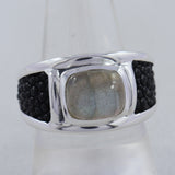 925 Sterling Silver Black Stingray Charoite Mens Ring