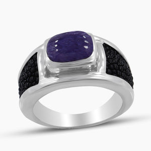 Black Stingray Charoite Silver Mens Rings