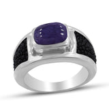 925 Sterling Silver Black Stingray Charoite Mens Ring