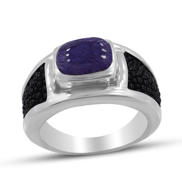 Black Stingray Charoite Silver Mens Rings