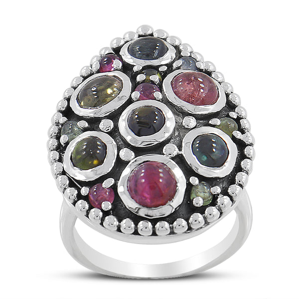 925 Silver Multi Tourmaline Ring
