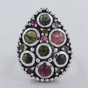 925 Silver Multi Tourmaline Ring
