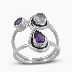 Amethyst & Rose Quartz Silver Rings