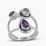 Amethyst & Rose Quartz Silver Rings