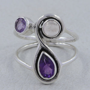 Amethyst & Rose Quartz Silver Rings
