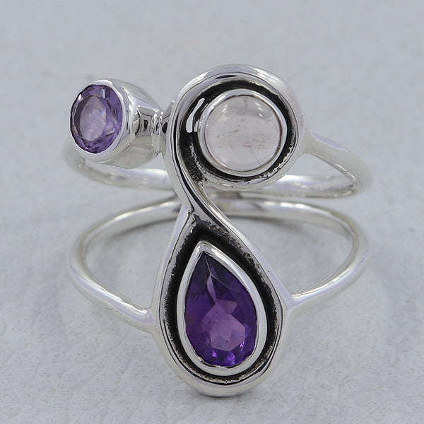 Amethyst & Rose Quartz Silver Rings