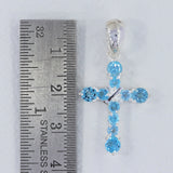 Holy Cross Blue Topaz Silver Pendant